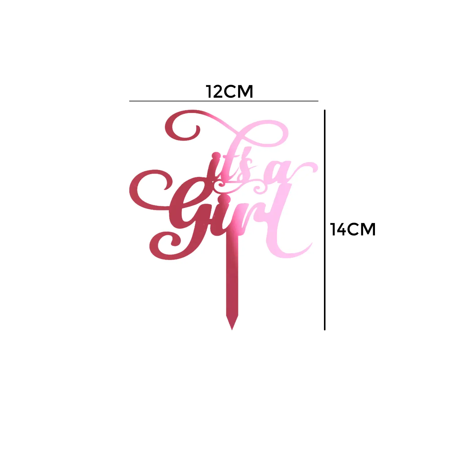 MIRROR PINK ACRYLIC BABY SHOWER TOPPER IT'S A GIRL