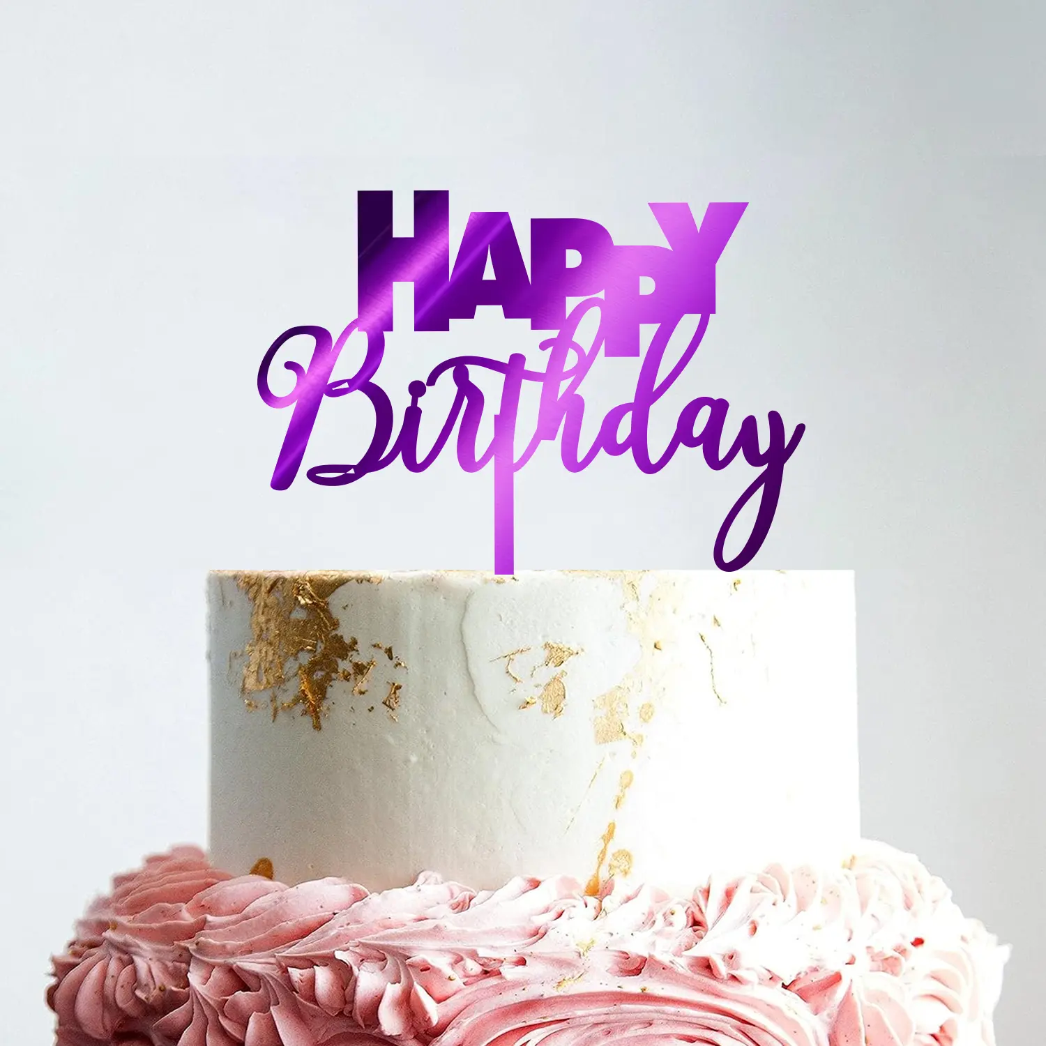 MIRROR PURPLE ACRYLIC HAPPY BIRTHDAY TOPPER NO 01 BIRTHDAY SIGN