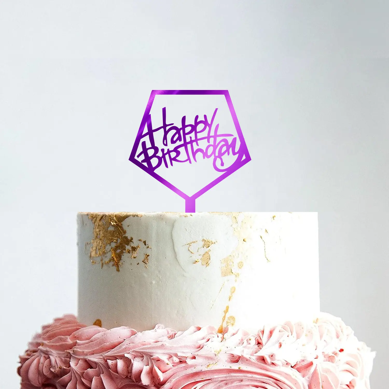 MIRROR PURPLE ACRYLIC HAPPY BIRTHDAY TOPPER PENTAGON BIRTHDAY SIGN