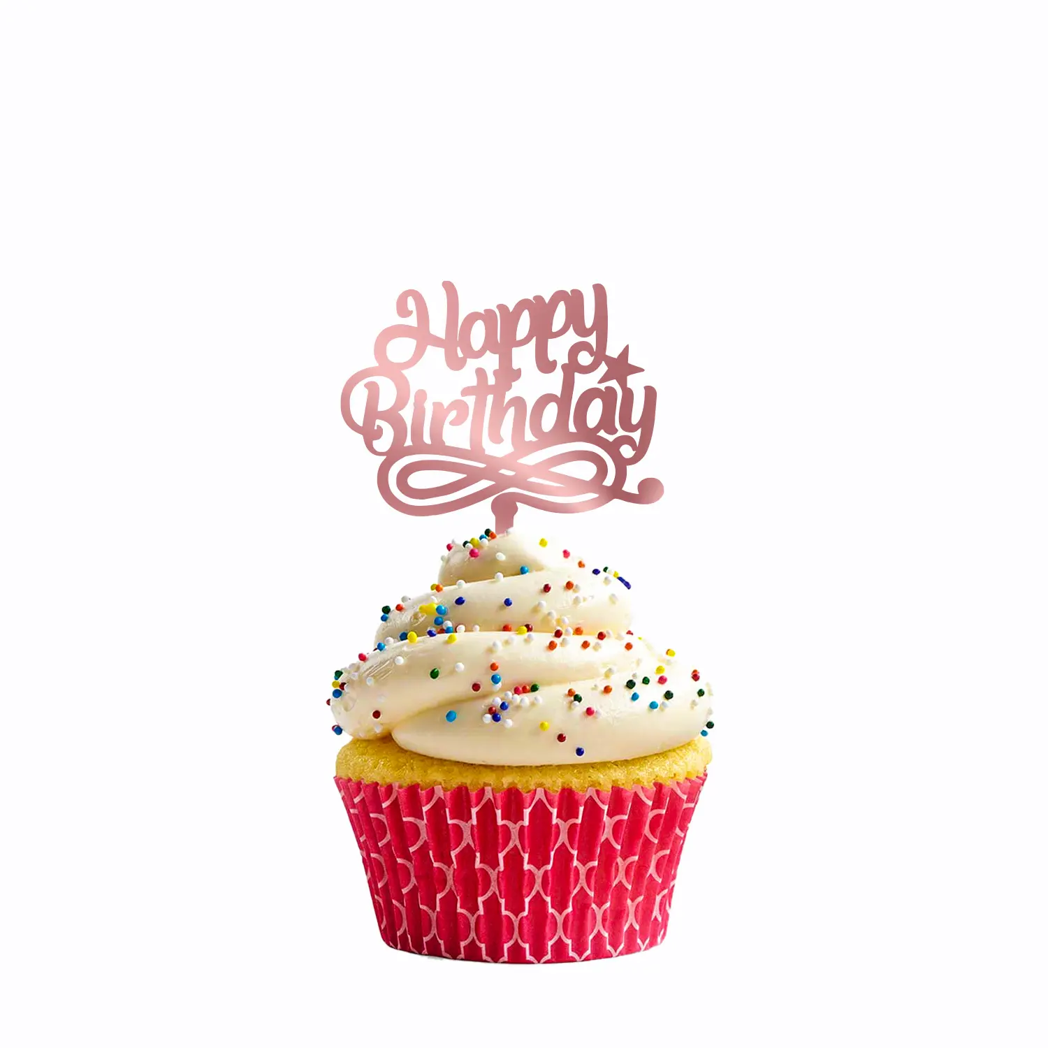 ROSE GOLD ACRYLIC CUPCAKE HAPPY BIRTHDAY TOPPER 9CM X 7CM BIRTHDAY SIGN