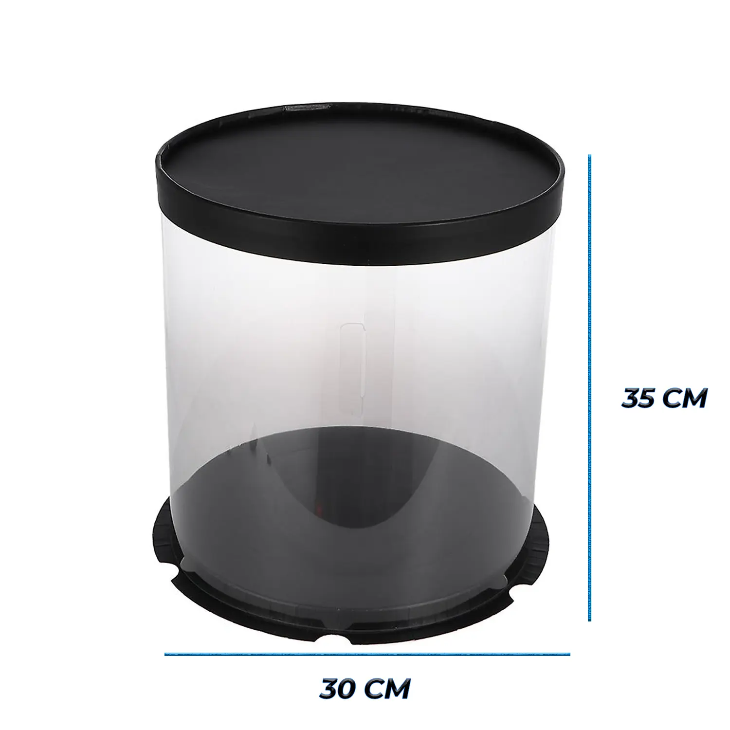 ROUND TRANSPARENT PVC CAKE BOX BLACK LID 30*30*35CM