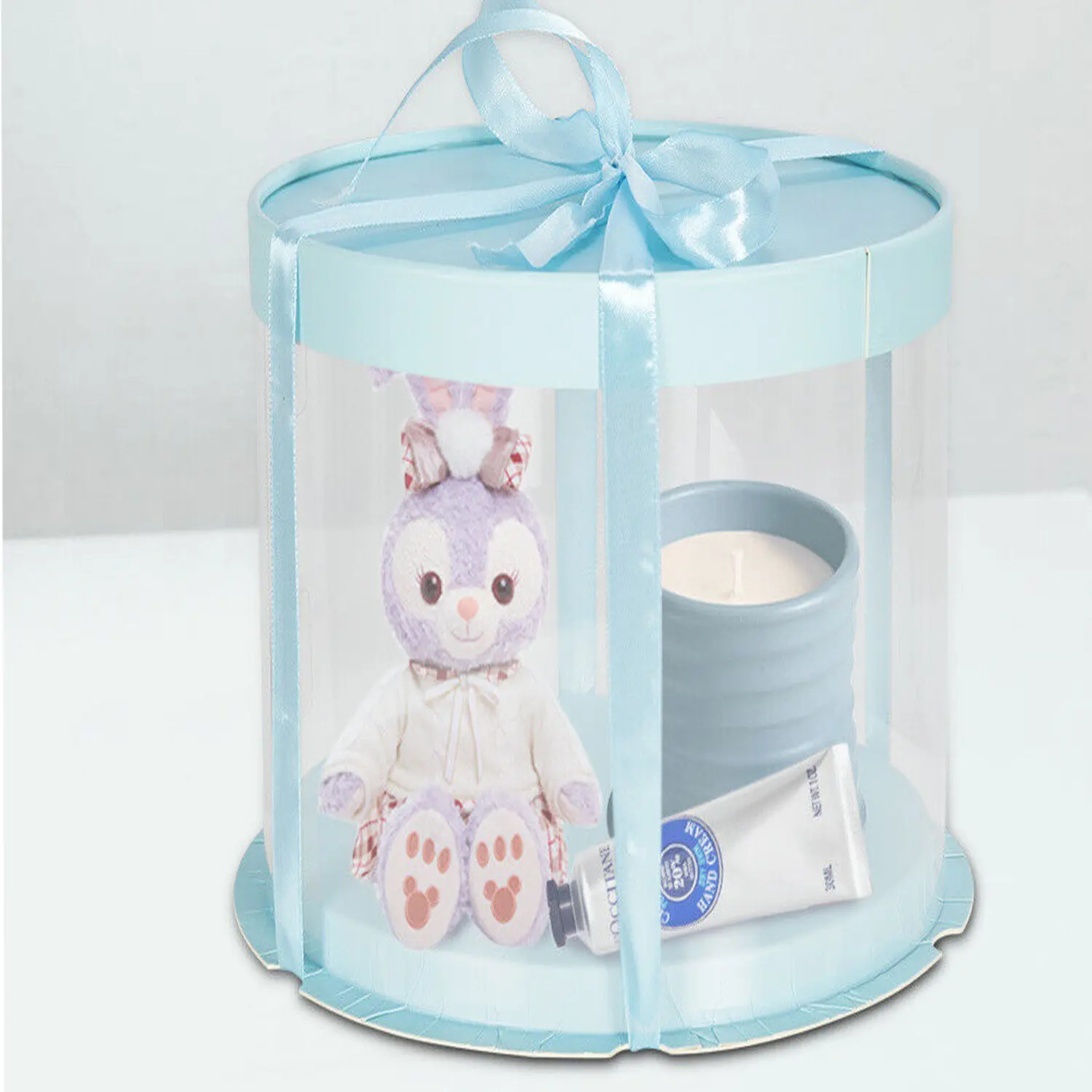 ROUND TRANSPARENT PVC CAKE BOX BLUE LID 26*26*32CM