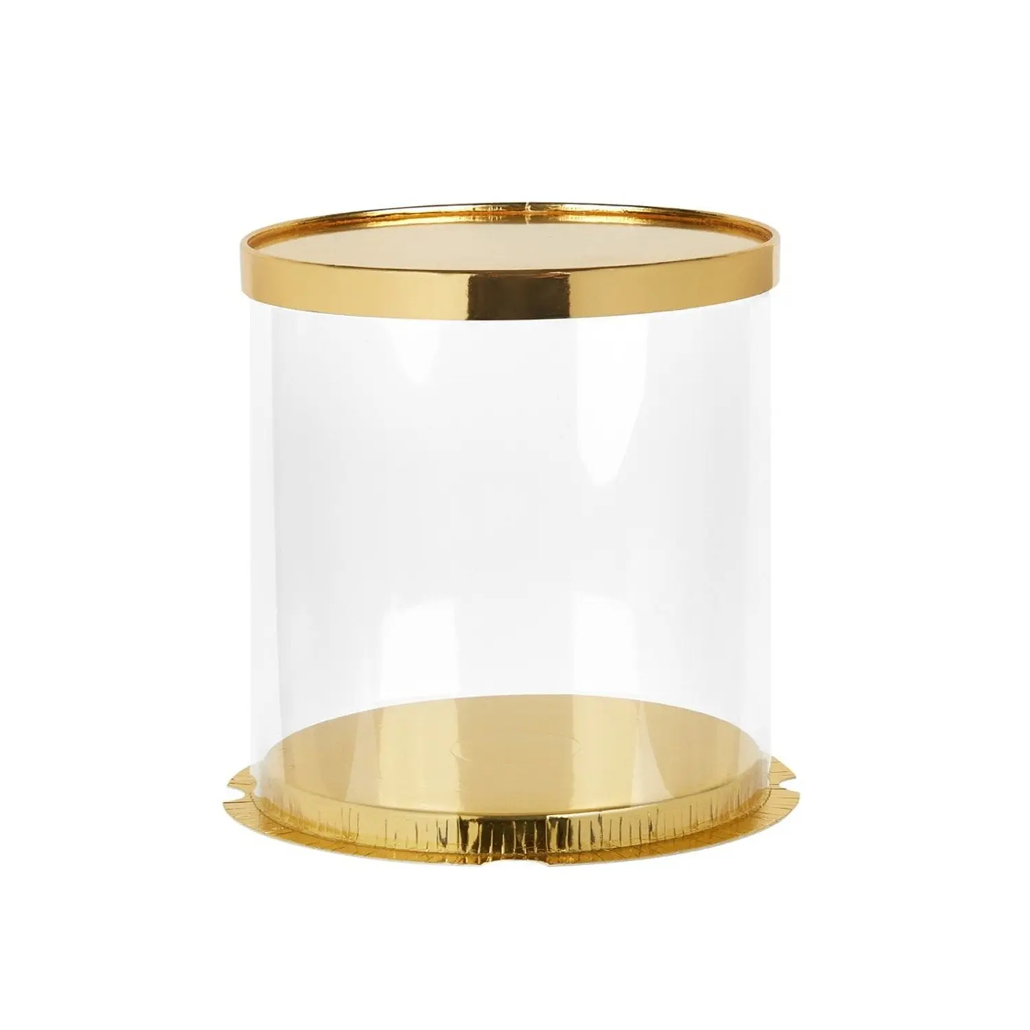 ROUND TRANSPARENT PVC CAKE BOX GOLD LID 26*26*32CM
