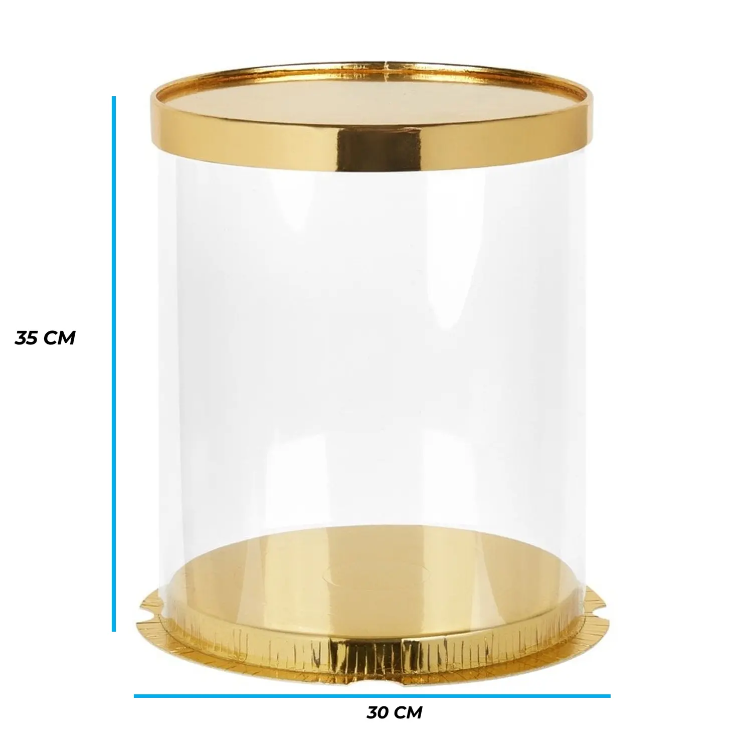 ROUND TRANSPARENT PVC CAKE BOX GOLD LID 30*30*35CM