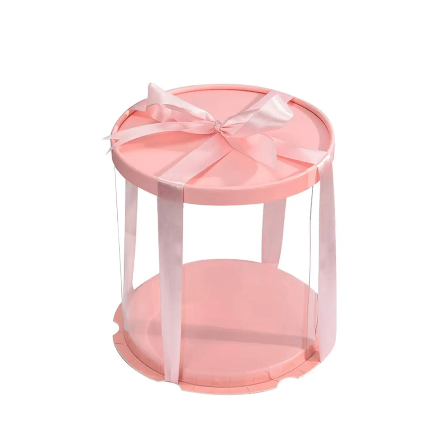 ROUND TRANSPARENT PVC CAKE BOX PINK LID 30*30*35CM