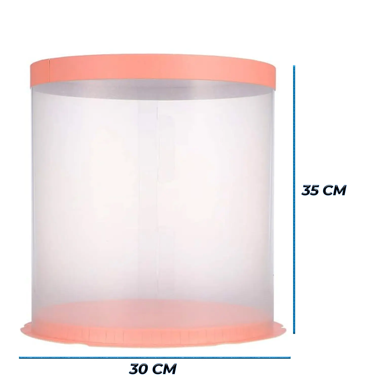 ROUND TRANSPARENT PVC CAKE BOX PINK LID 30*30*35CM