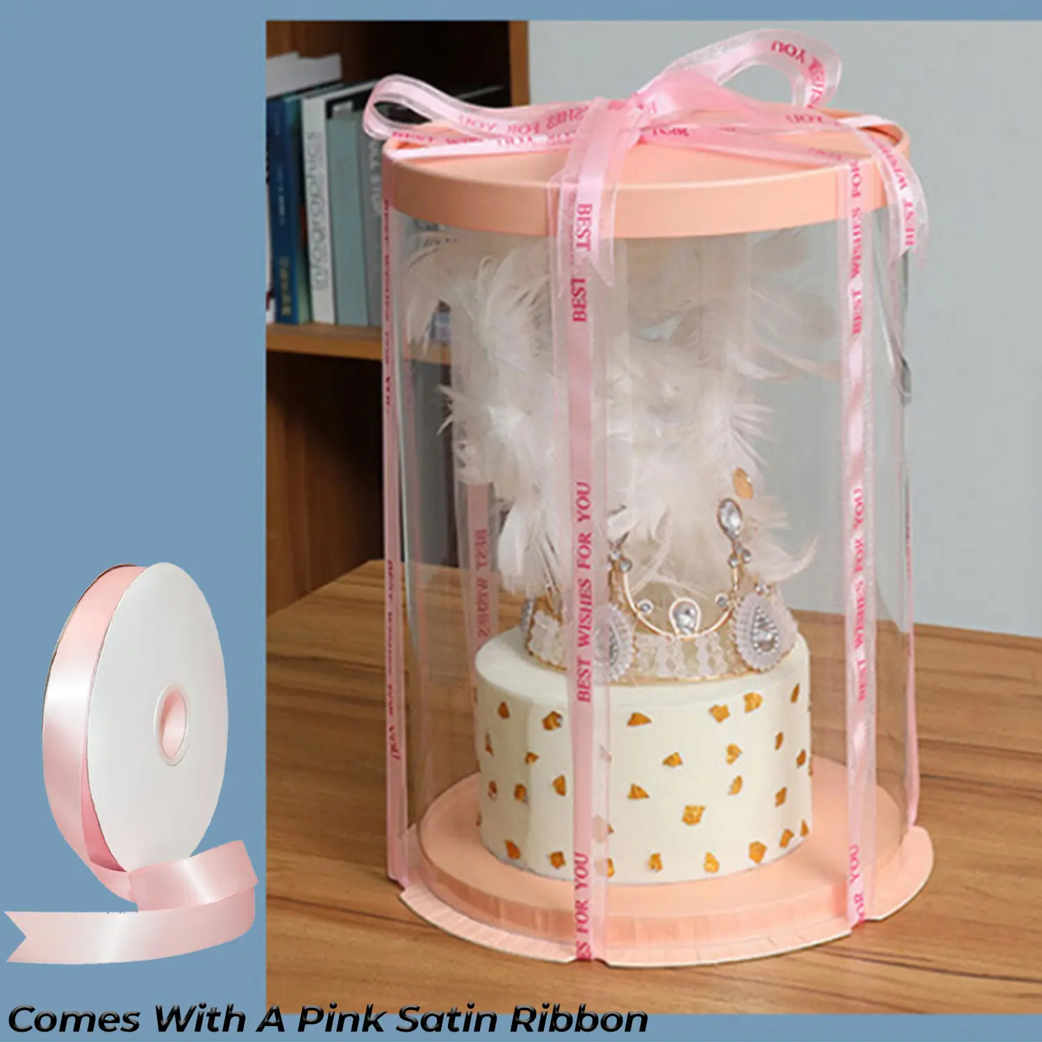 ROUND TRANSPARENT PVC CAKE BOX PINK LID 30*30*35CM