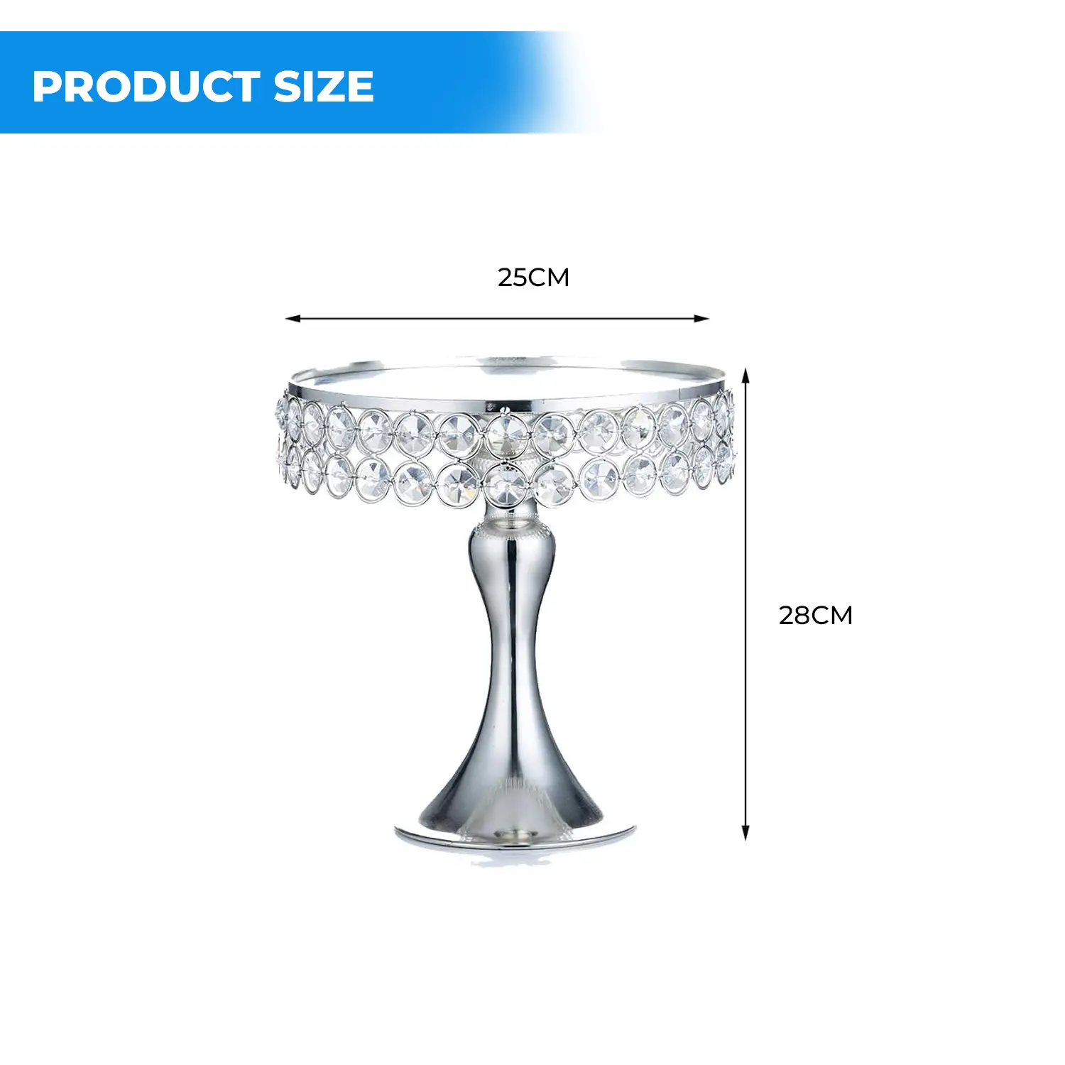SILVER CRYSTAL CAKE STAND 1PC H 28CM* D 25CM