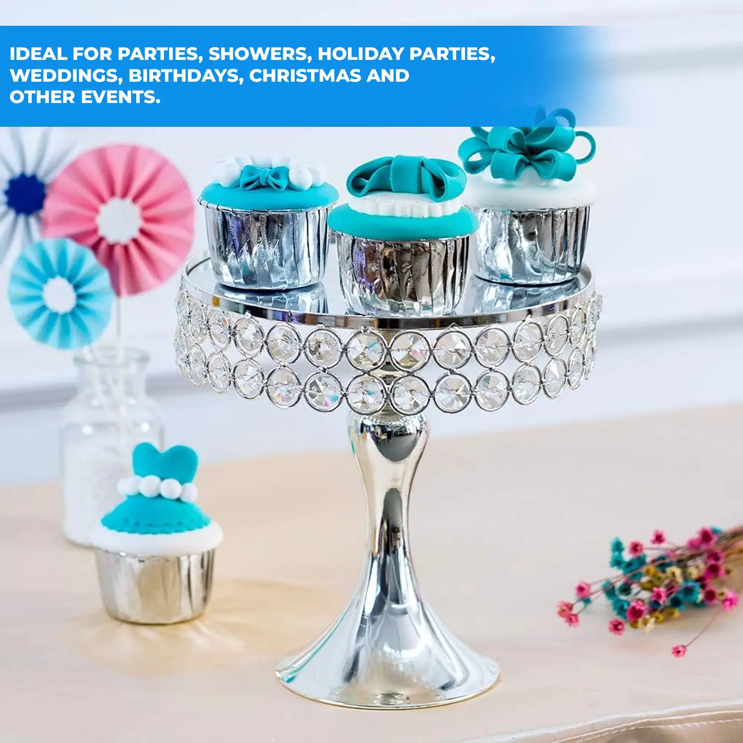 SILVER CRYSTAL CAKE STAND 1PC H 28CM* D 25CM