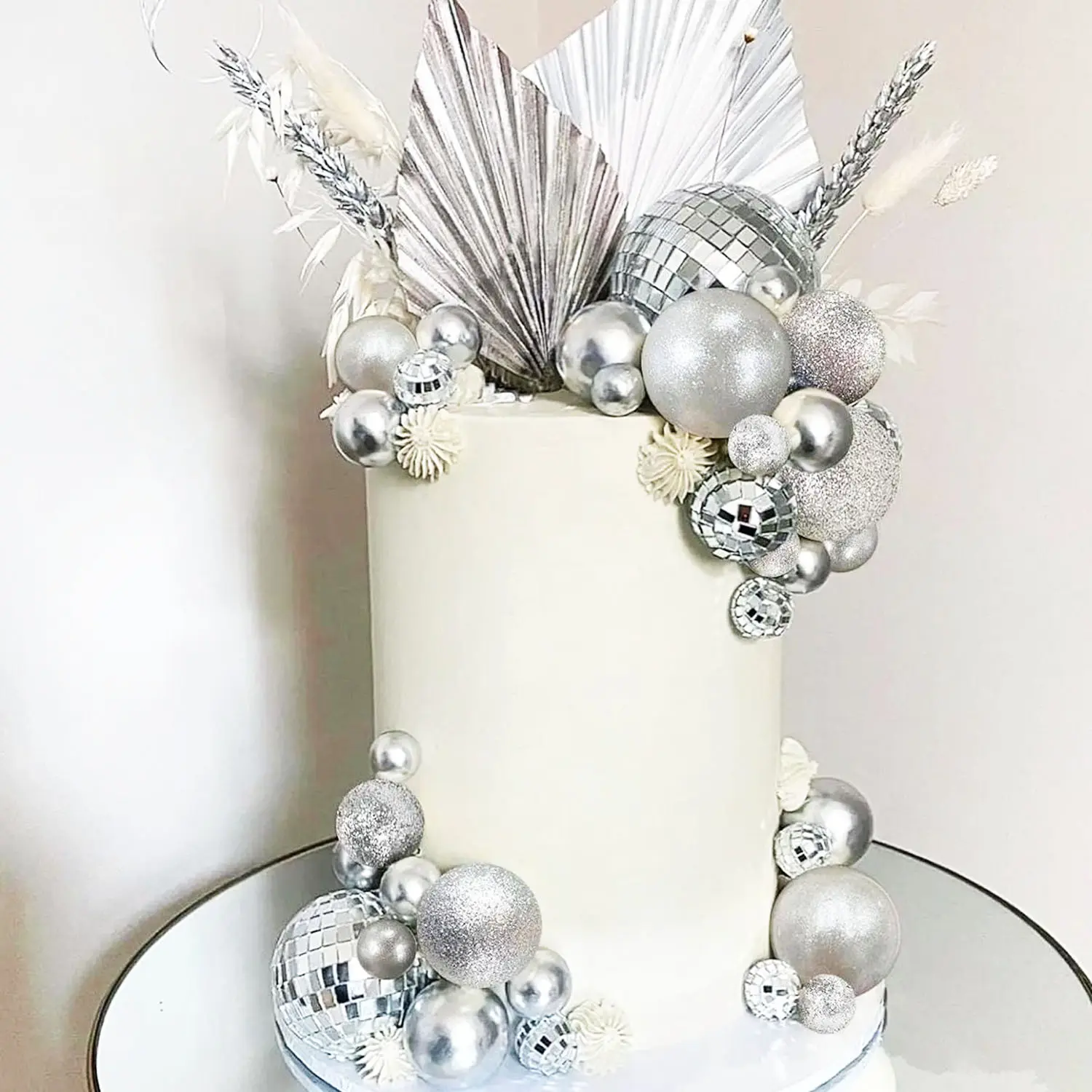10PC GLITTER SILVER SPHERE CAKE TOPPER