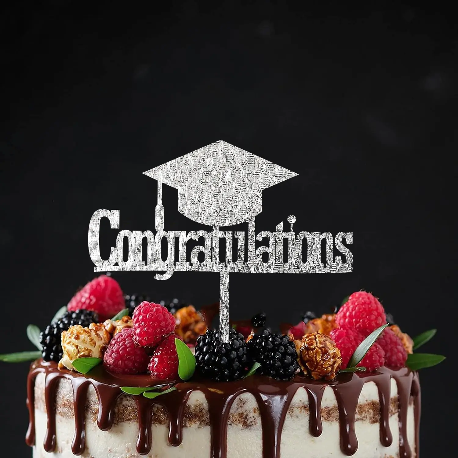 SILVER GLITTER GRADUATION TOPPER NO 03