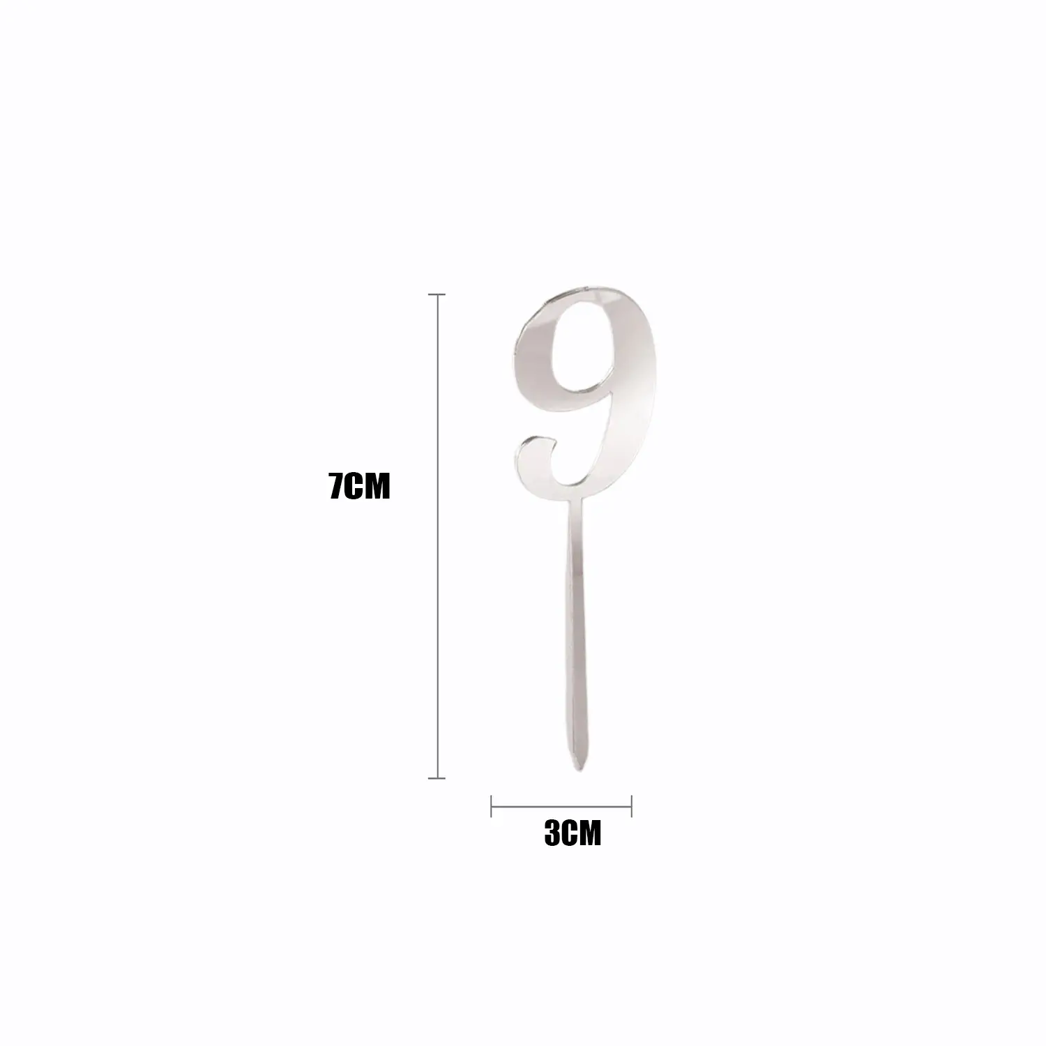 SILVER MIRROR ACRYLIC MINI NUMBER TOPPER 9