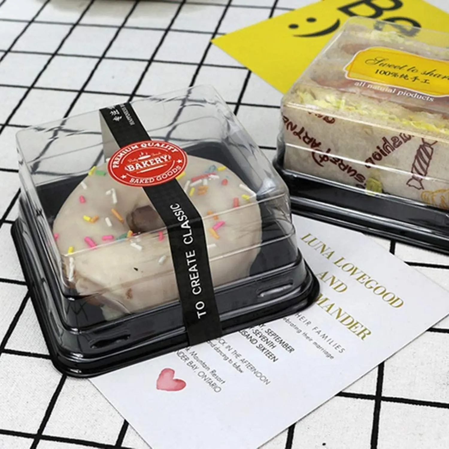 SQUARE 4'' X 4'' X 2'' X 0.035mm'' PASTRIPAC BLACK BASE CLEAR CAKE CONTAINER WITH DOME LID DISPLAY STORAGE CONTAINER