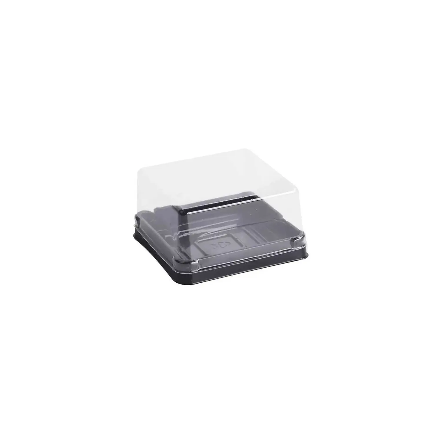 SQUARE 4'' X 4'' X 2'' X 0.035mm'' PASTRIPAC BLACK BASE CLEAR CAKE CONTAINER WITH DOME LID DISPLAY STORAGE CONTAINER