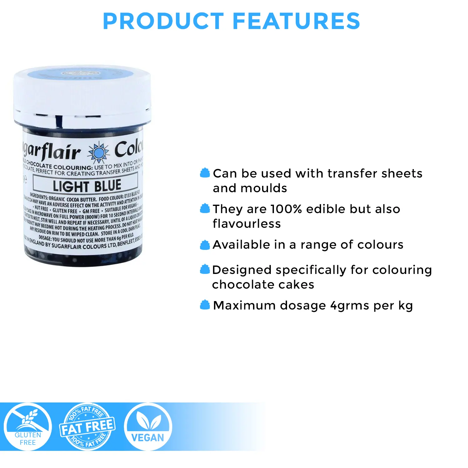 SUGARFLAIR CHOCOLATE COLOURING LIGHT BLUE 35GMS