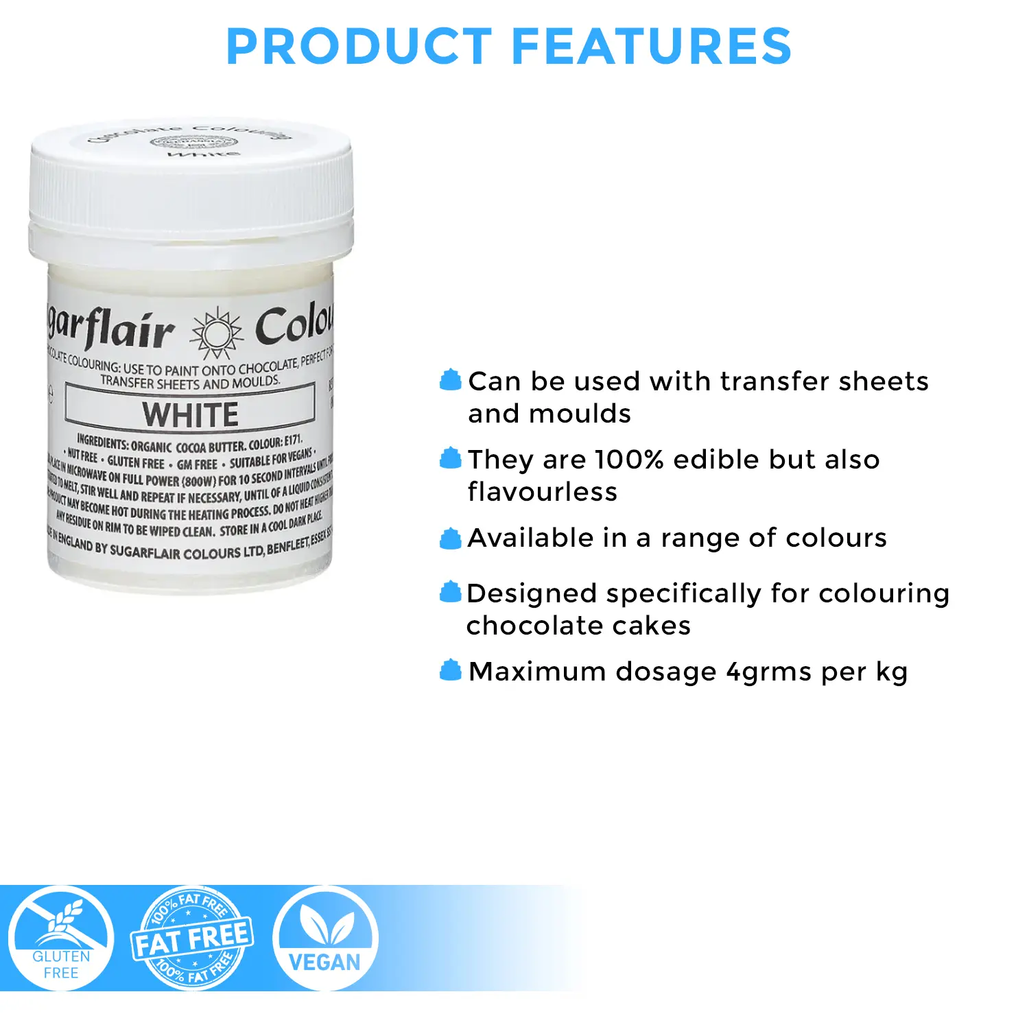 SUGARFLAIR CHOCOLATE COLOURING WHITE 35GMS