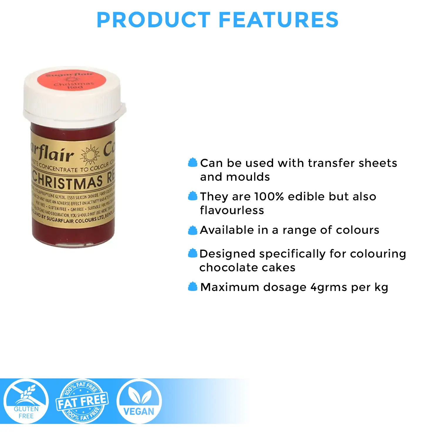 SUGARFLAIR COLOURS SPECTRAL PASTE CHRISTMAS RED 25GMS
