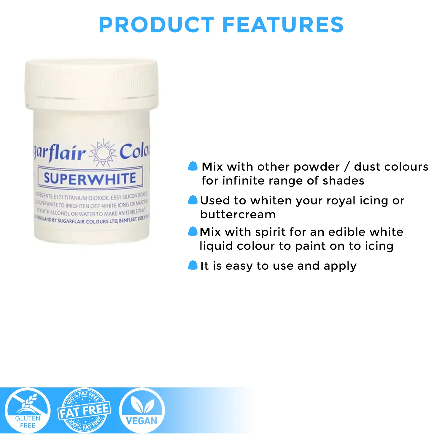SUGARFLAIR COLOURS SUPER WHITE ICING WHITENER 20G (POWDER)