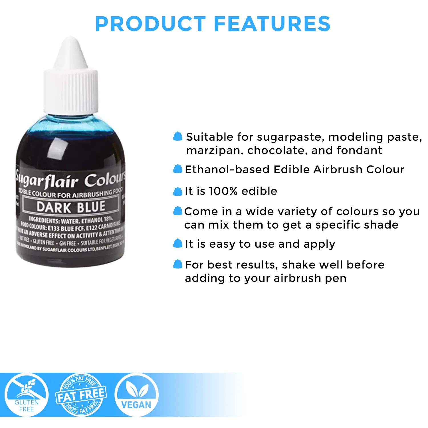 SUGARFLAIR DARK BLUE AIRBRUSH COLOUR 60MLS