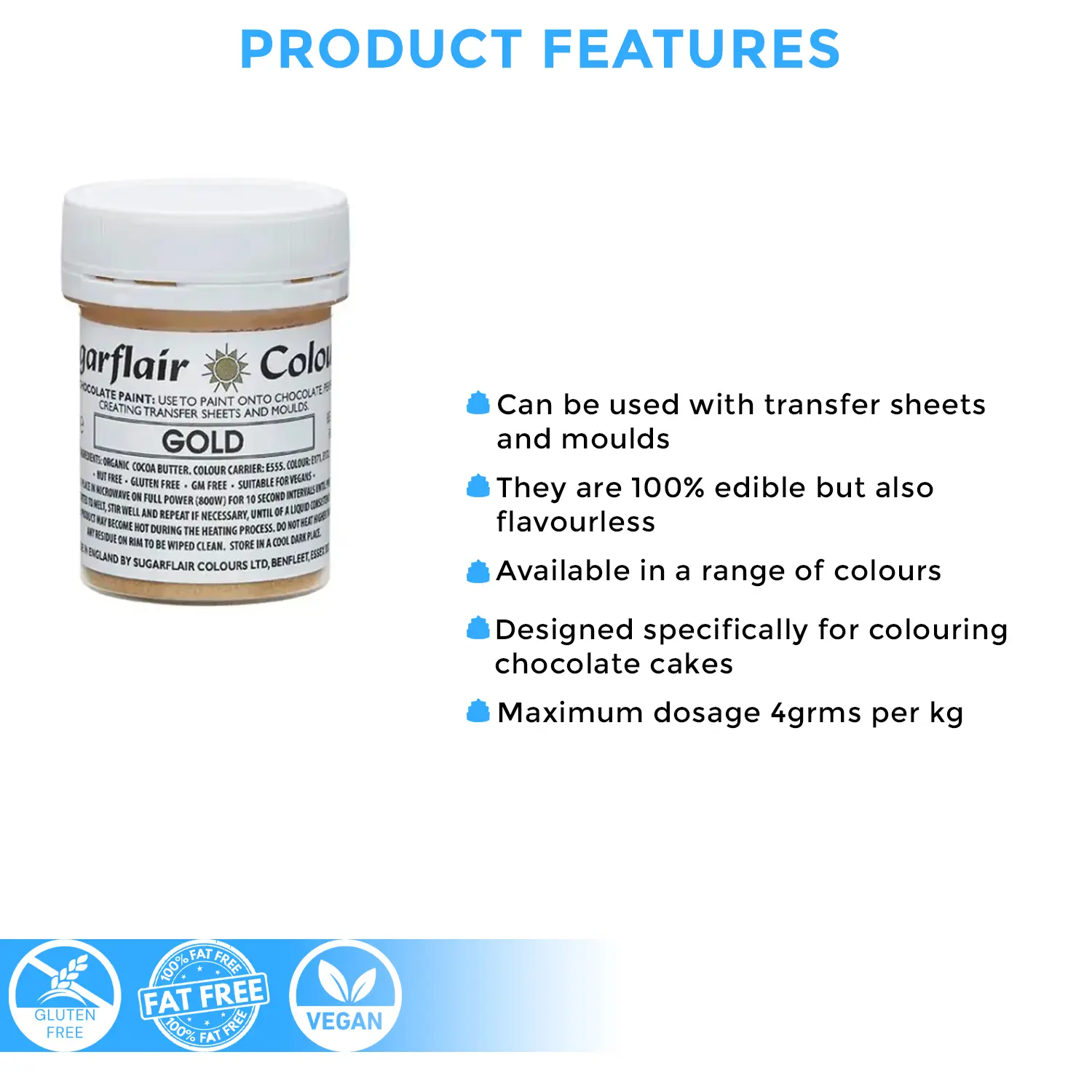 SUGARFLAIR GOLD CHOCOLATE PAINT 35GMS