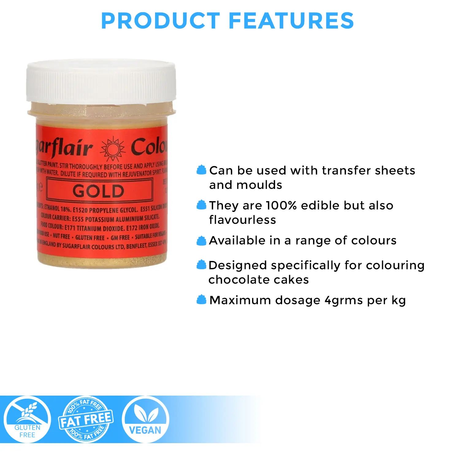 SUGARFLAIR GOLD EDIBLE GLITTER PAINT 35GMS