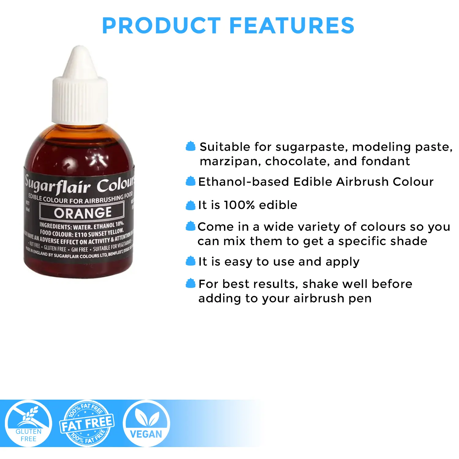 SUGARFLAIR ORANGE AIRBRUSH COLOUR 60MLS