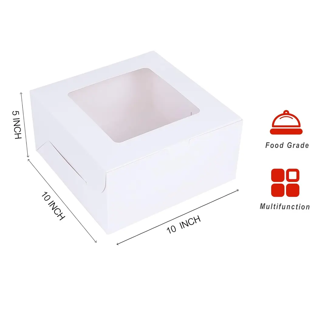 SQUARE WHITE 1KG 10 X 10 X 5 INCHES BENTO CAKE BOX WITH WINDOW