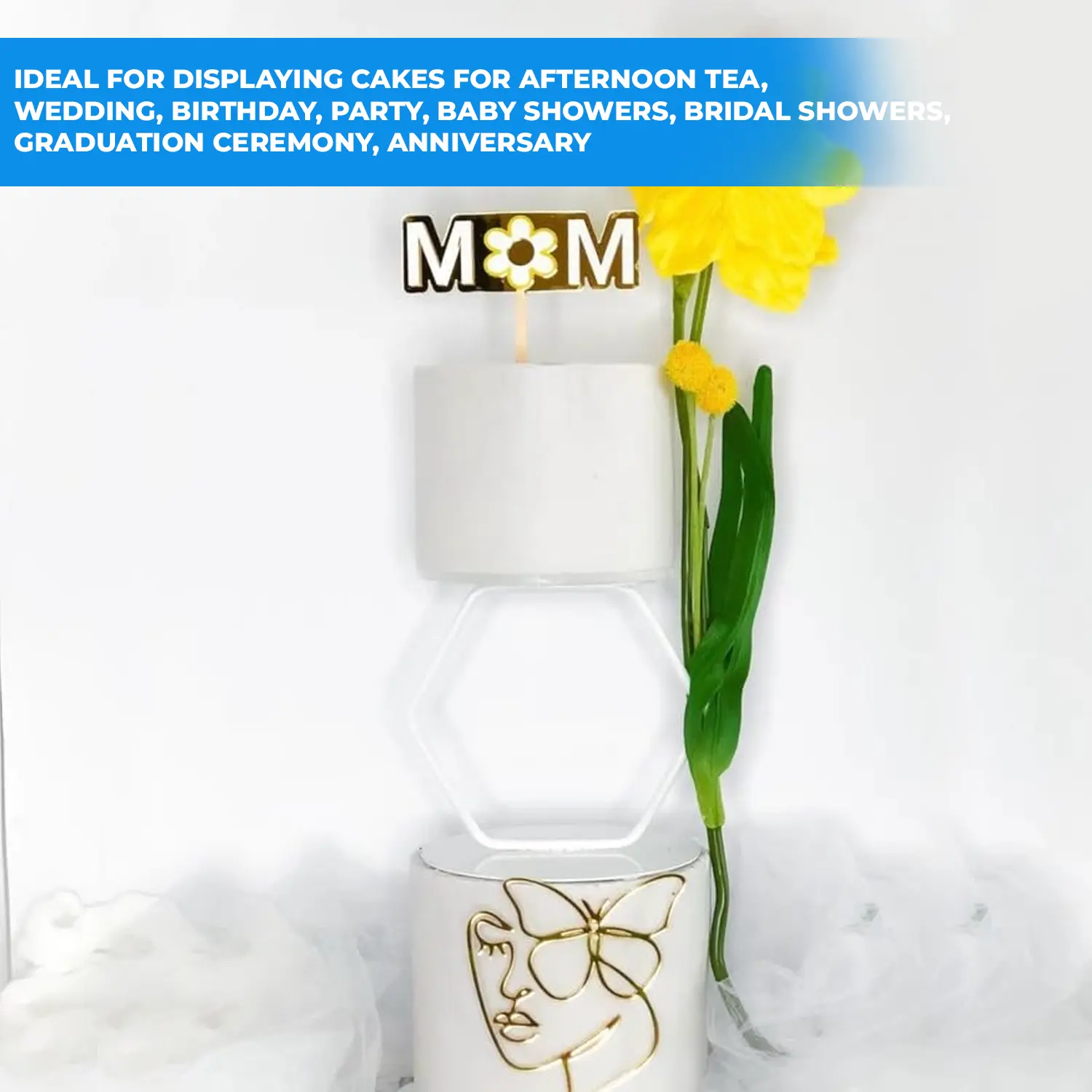 WHITE HEXAGON TIER SEPARATOR 6'' X 6''