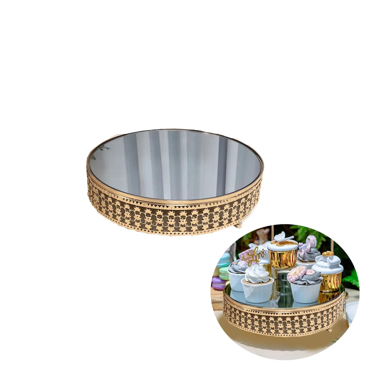 WYOMING GOLD MIRROR TOP 1 PIECE CAKE STAND DIAMETER 25CM