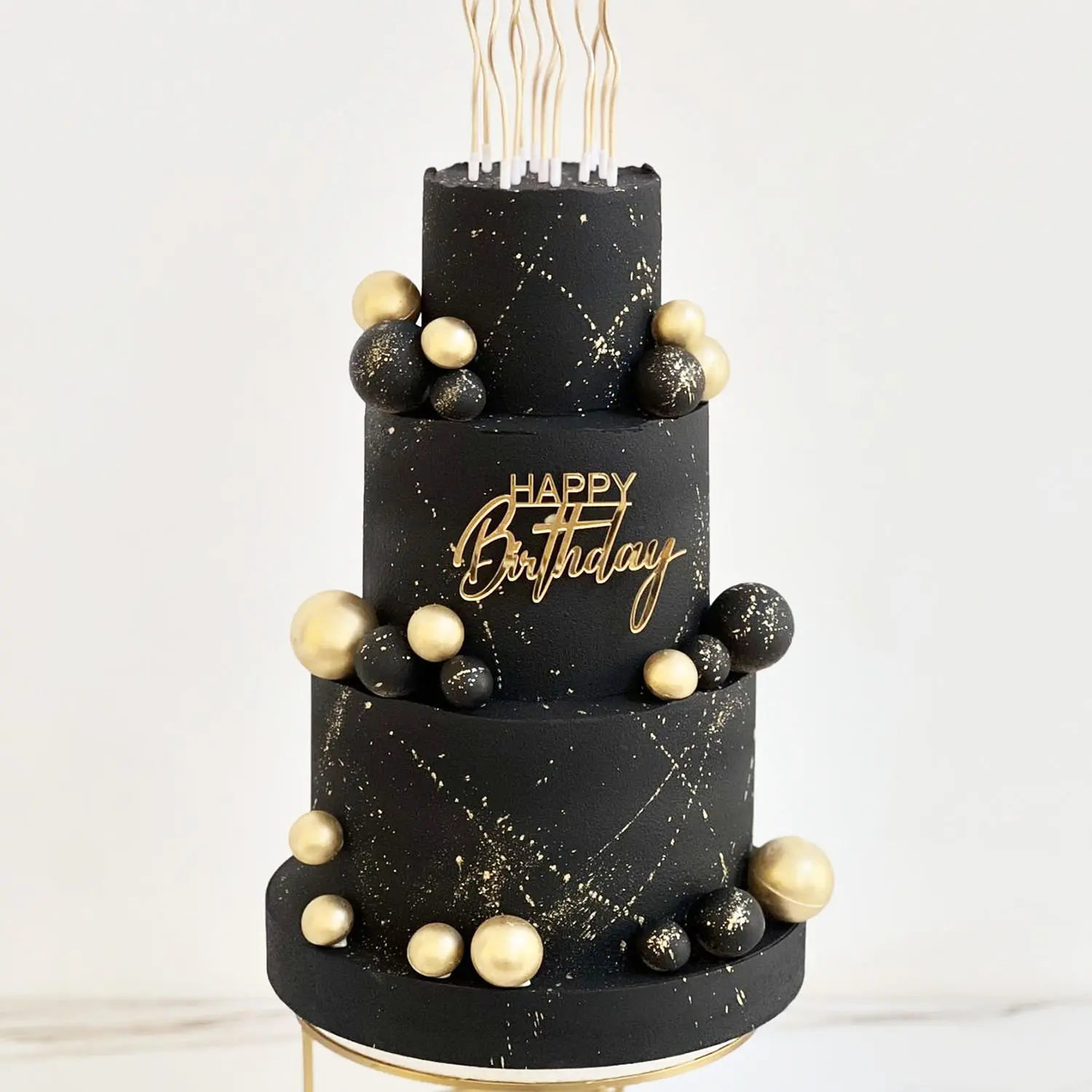 10PC GLITTER BLACK SPHERE CAKE TOPPER