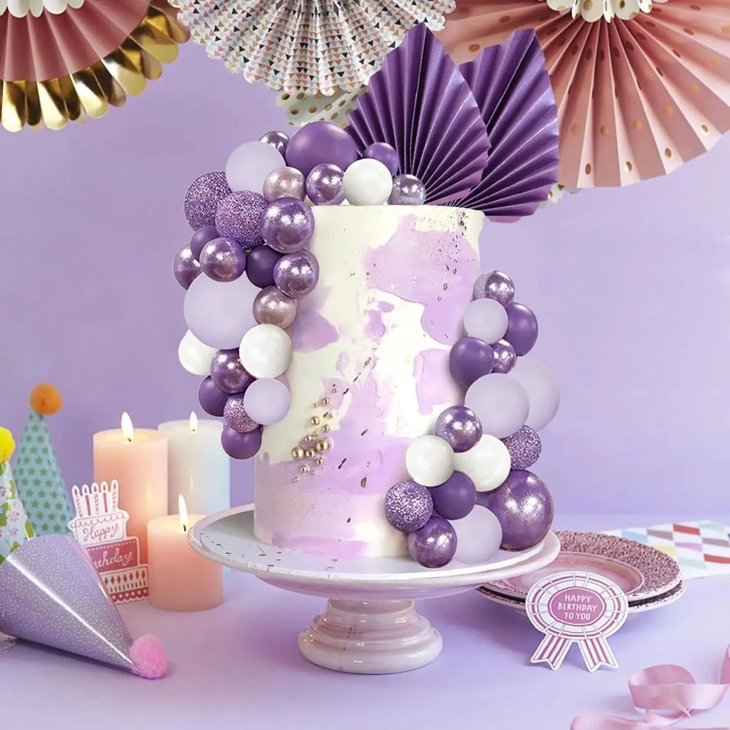 10PC GLITTER PURPLE SPHERE CAKE TOPPER
